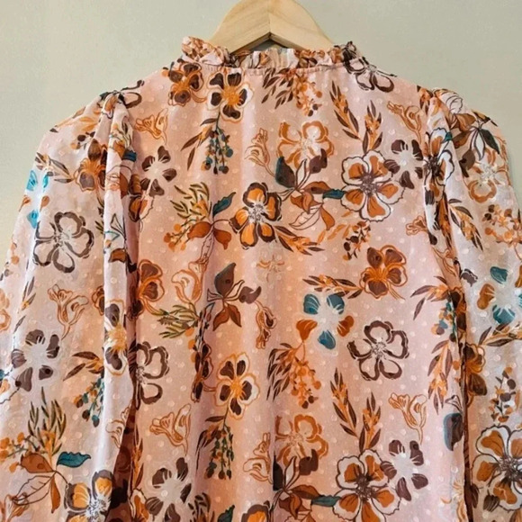 Joie Peach Floral Bohemian Peasant Chiffon Swiss Dot Ruffle Top Tie Blouse XS. - Picture 13 of 16